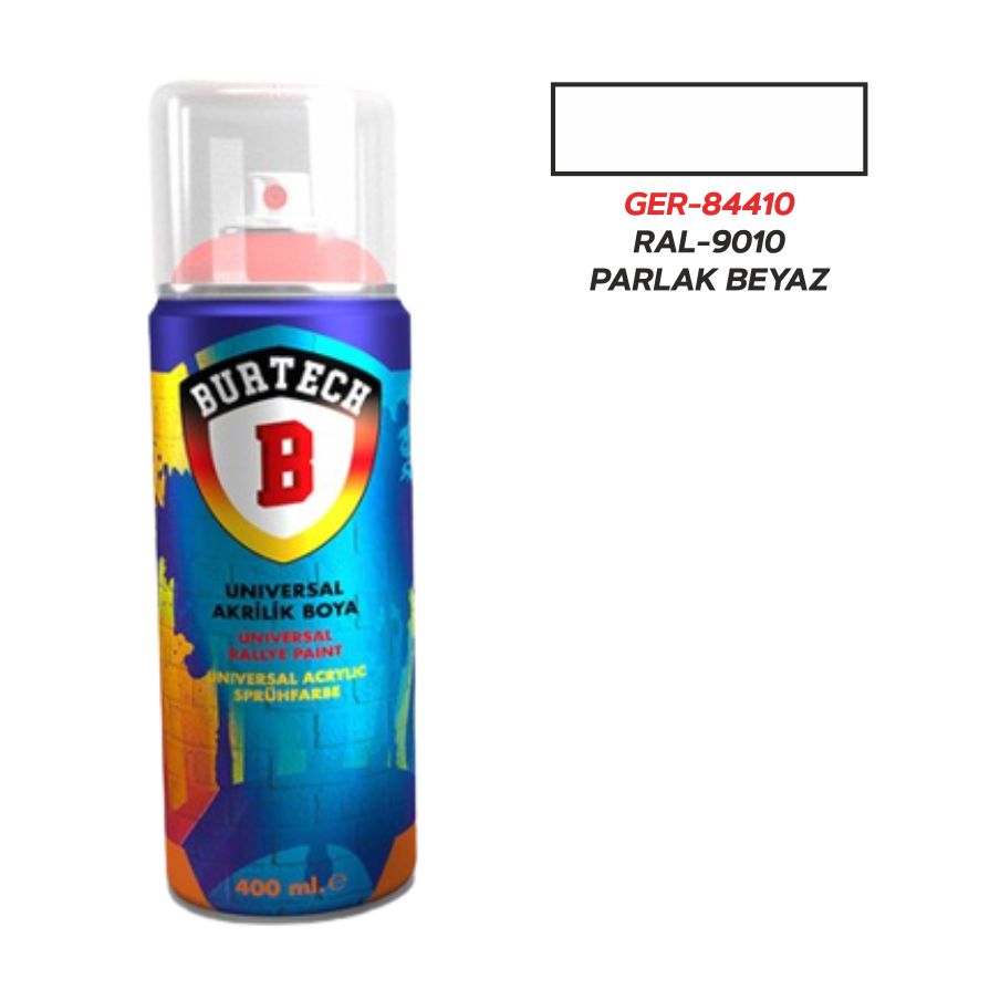 BURTECH ÜNIVERSAL RAL-9010 PARLAK BEYAZ SPREY BOYA 400 ml.