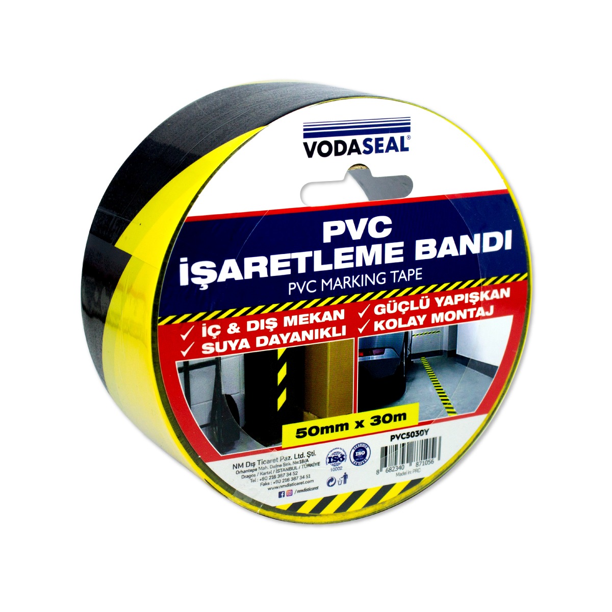 VODASEAL PVC ISARETLEME BANDI SARI SIYAH 50 MM X 30 MT