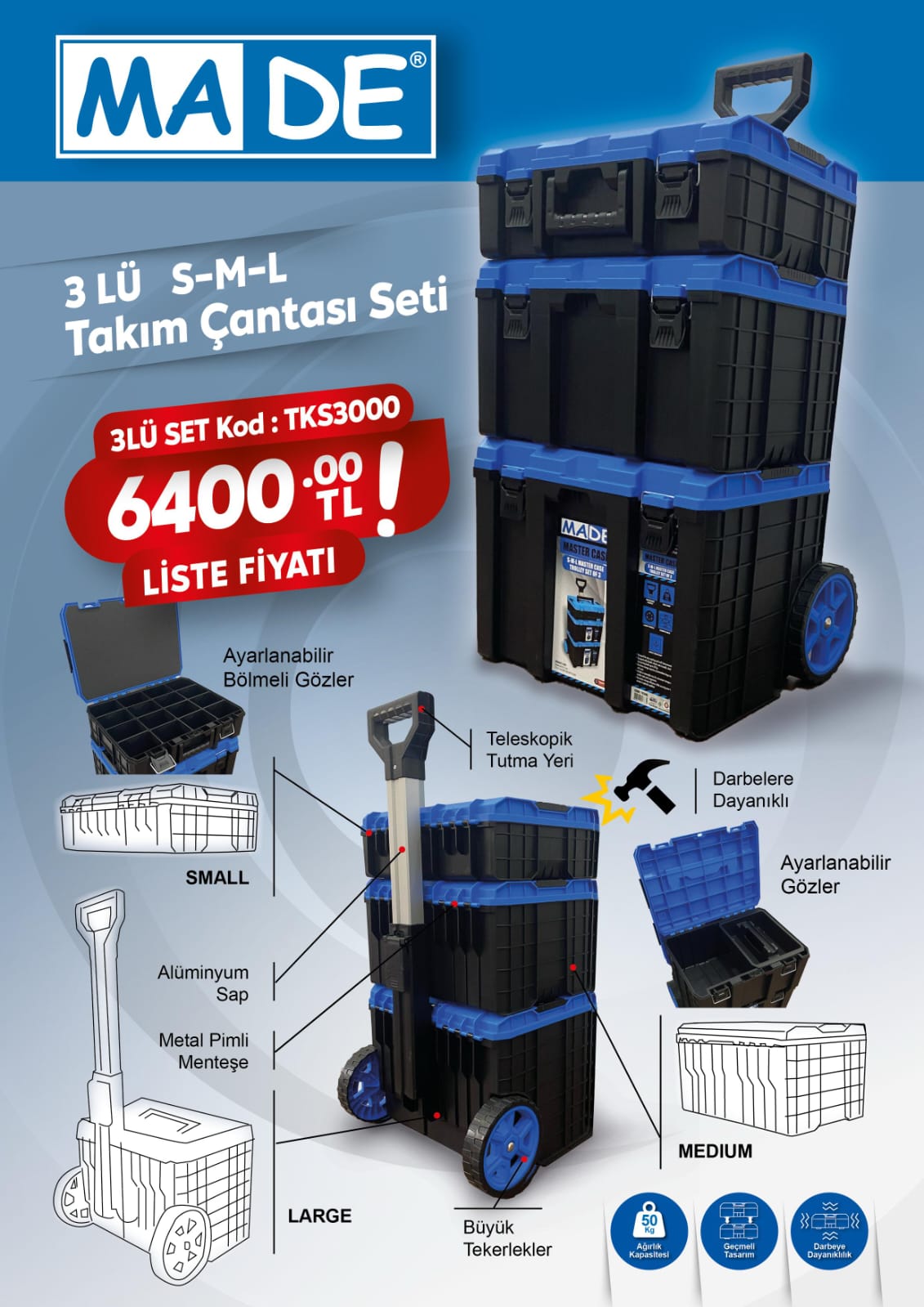 MADE TAKIM ÇANTASI SETI 3LÜ (S-M-L)