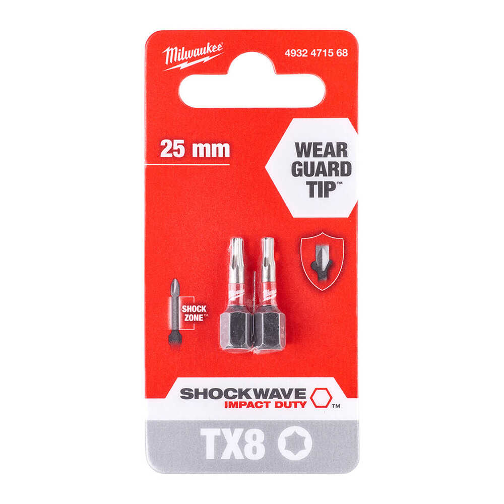 MILWAUKEE BITS UÇ TX8 25mm 2LI PKT SHOCKWAVE