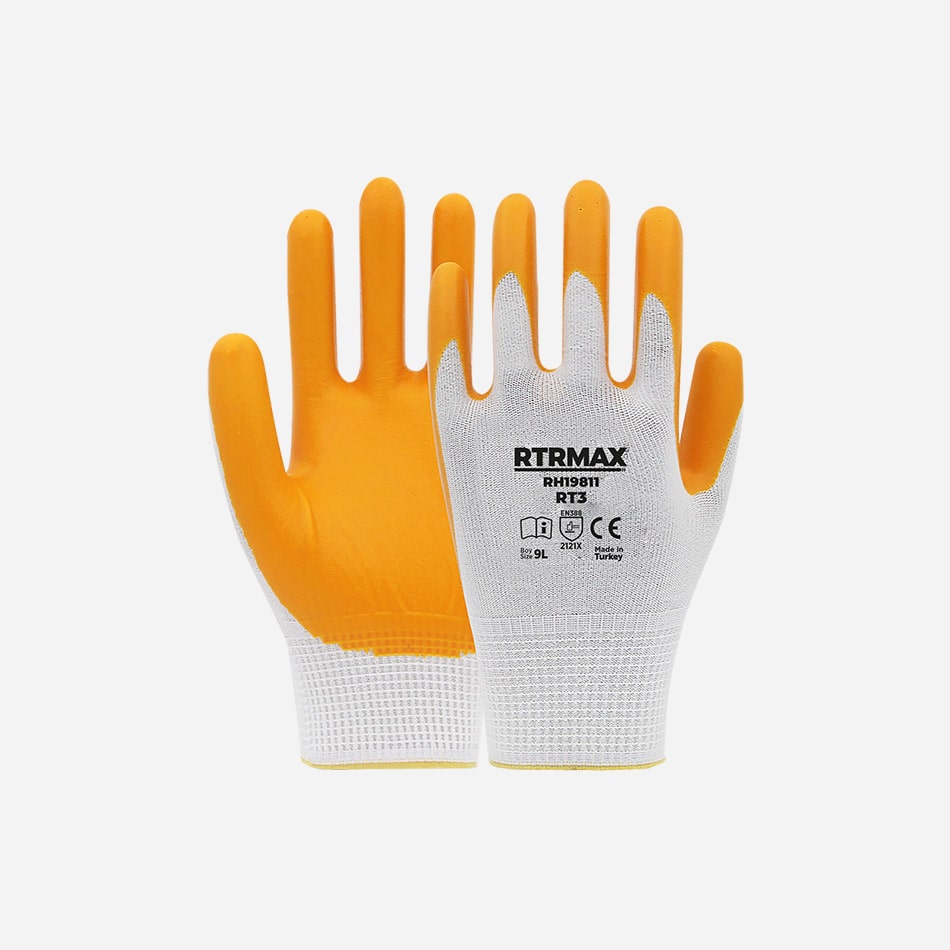 RTRMAX RH19812 NITRIL KAPLI POLYESTER ELDIVEN RT3 BEYAZ SARI NO:10