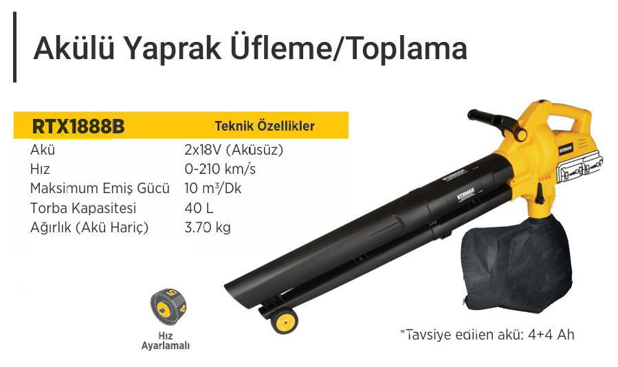 RTRMAX X-LION RTX1888B AKÜLÜ YAPRAK ÜFLEME/TOPLAMA MAKINESI 36V *AKÜSÜZ*