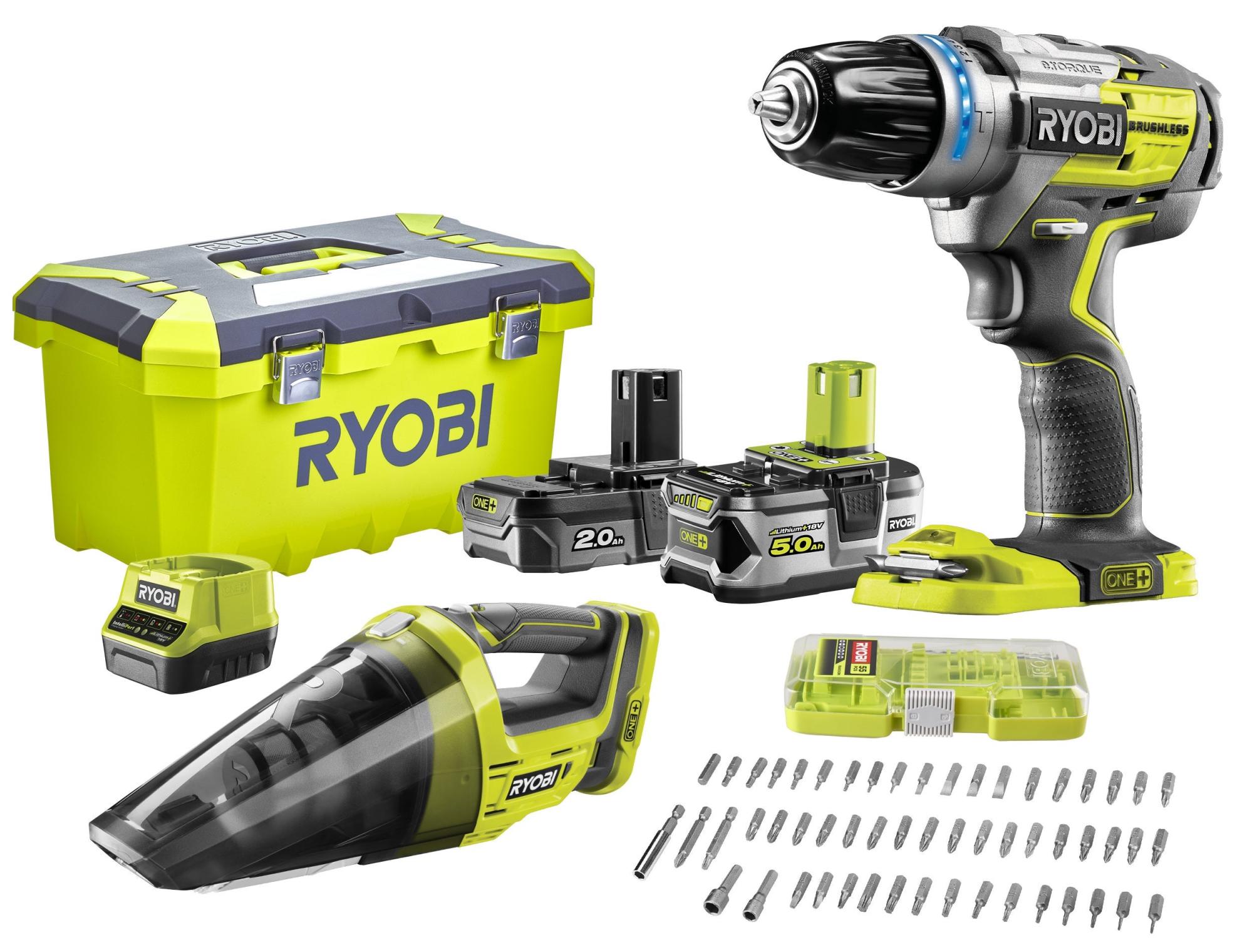 RYOBI R18PDBL-252VTA55 AKÜLÜ KÖM. DAR.MATKAP+SÜPÜRGE SET