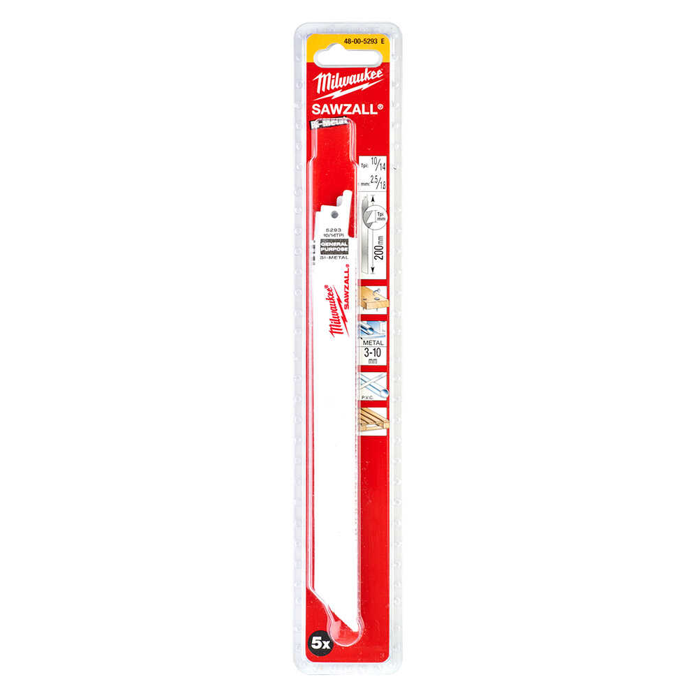MILWAUKEE KILIÇ TESTERE 200mm BI-MET METAL PLASTIK AHSAP 8/12 TPI 5 PC
