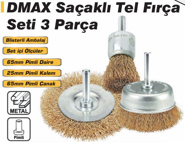 DMAX DMX4084 SAÇAKLI TEL FIRÇA SETI 3 PARÇA