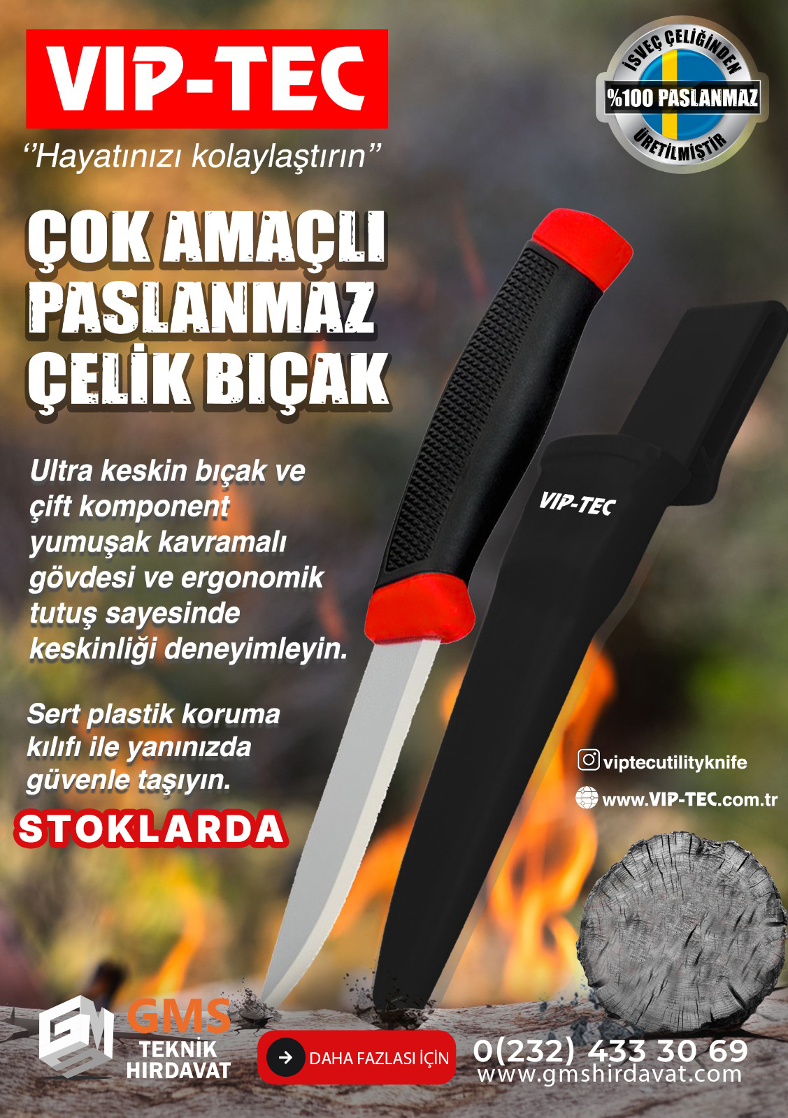 VIPTEC KORUMA KILIFLI VE KEMER KLIPSLI BIÇAK