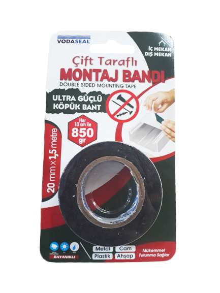 VODASEAL ÇIFT TARAFLI KÖPÜK MONTAJ BANDI 20 MM X 1.5 MT - SIYAH