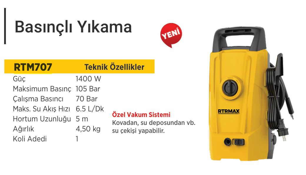 RTRMAX RTM707 YÜKSEK BASINÇLI YIKAMA 1400W 105 BAR