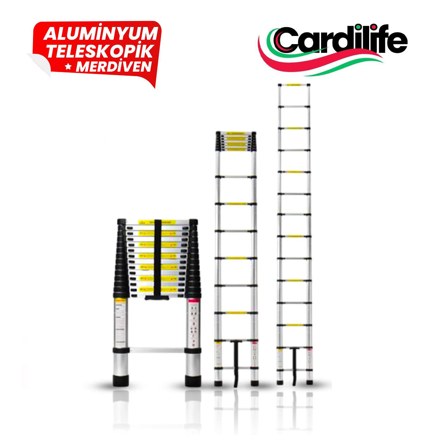 CARDILIFE TELESKOPIK ALÜMINYUM MERDIVEN 2.6 MT 9 BASAMAK