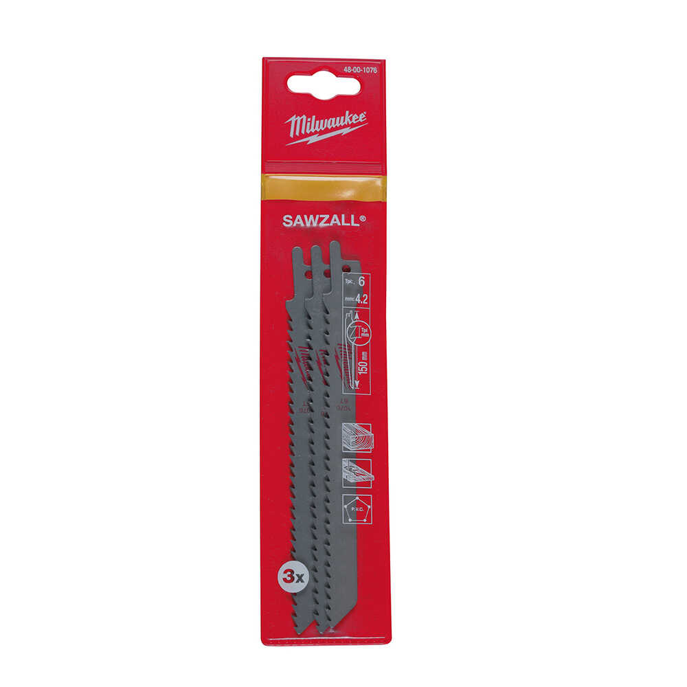 MILWAUKEE KILIÇ TESTERE 150mm (AHSAP) HCS 3LÜ PKT S744D