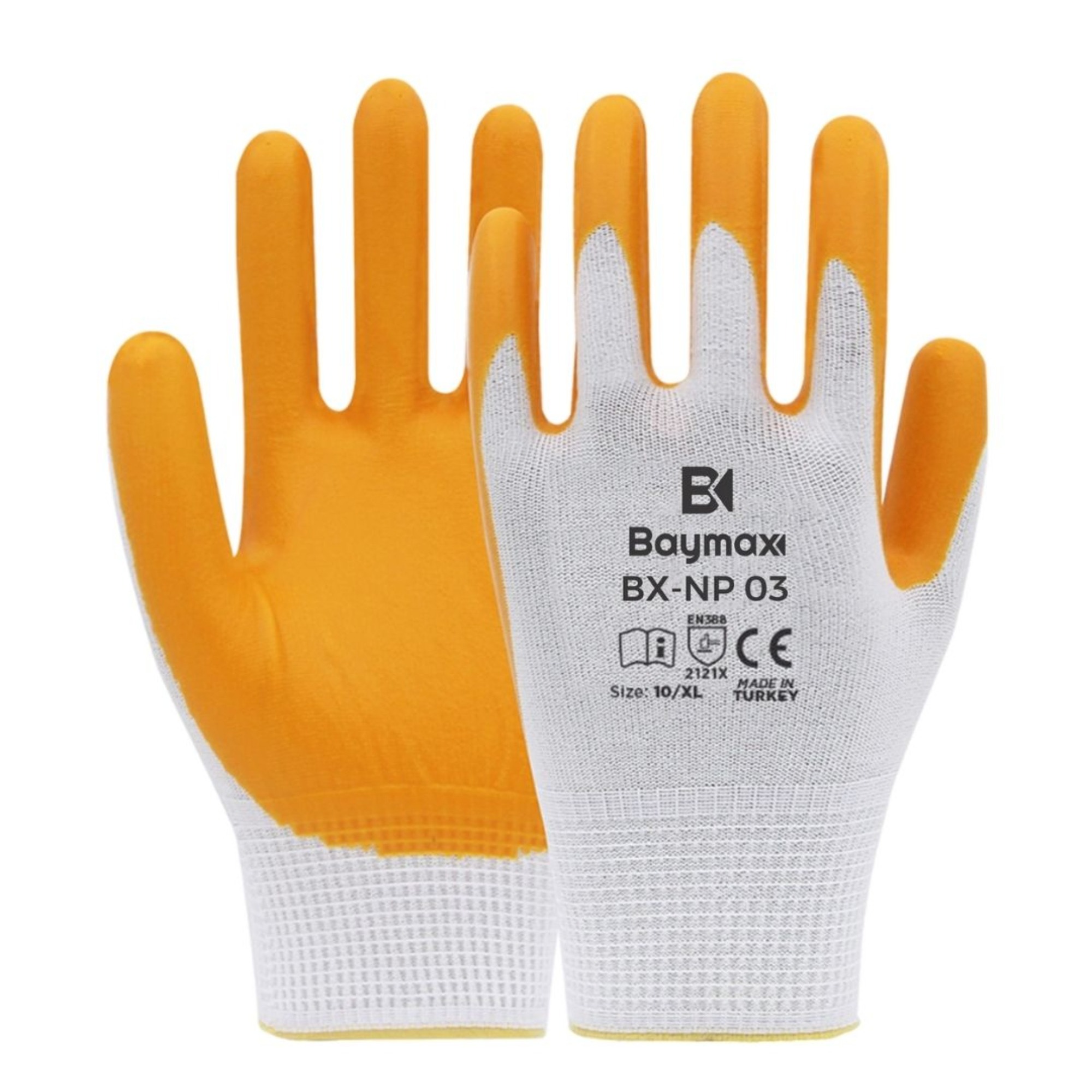 BAYMAX BX-NP-03 POLYESTER ÖRME NITRIL ELDIVEN SARI NO:10