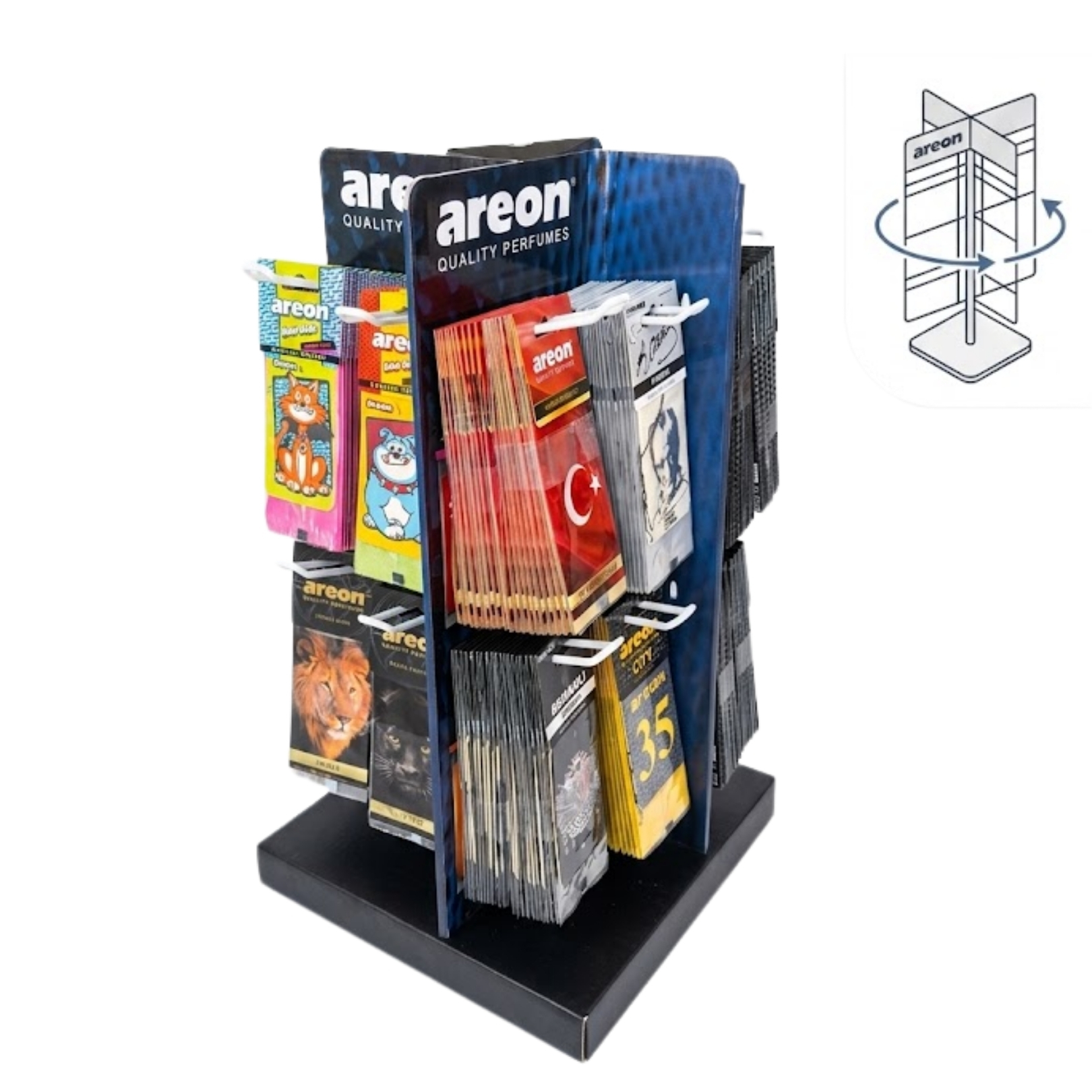 AREON 16 ÇUBUKLU KARTON (MASA ÜSTÜ DÖNER) STAND 32x57x32cm 16 ÇESIT (320 ADET)
