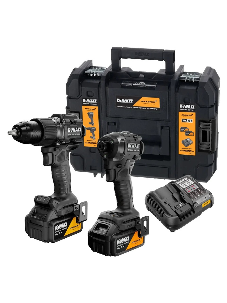 DEWALT DCK2222MP2T-QW MCLAREN 2li SARJLI VIDALAM VE KÖMÜRSÜZ AKÜLÜ DARBELI MAKINE SETI (2x5Ah Akü)