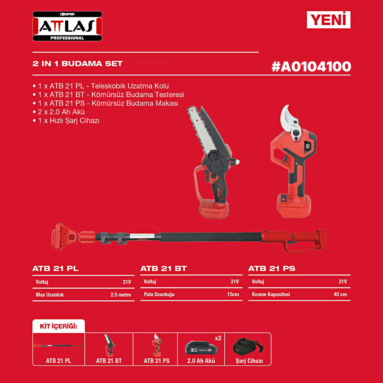 ATTLAS ATB 21 3LÜ BAHÇE SET (TELESKOBIK SAP+BUDAMA TESTERESI+BUDAMA MAKASI)
