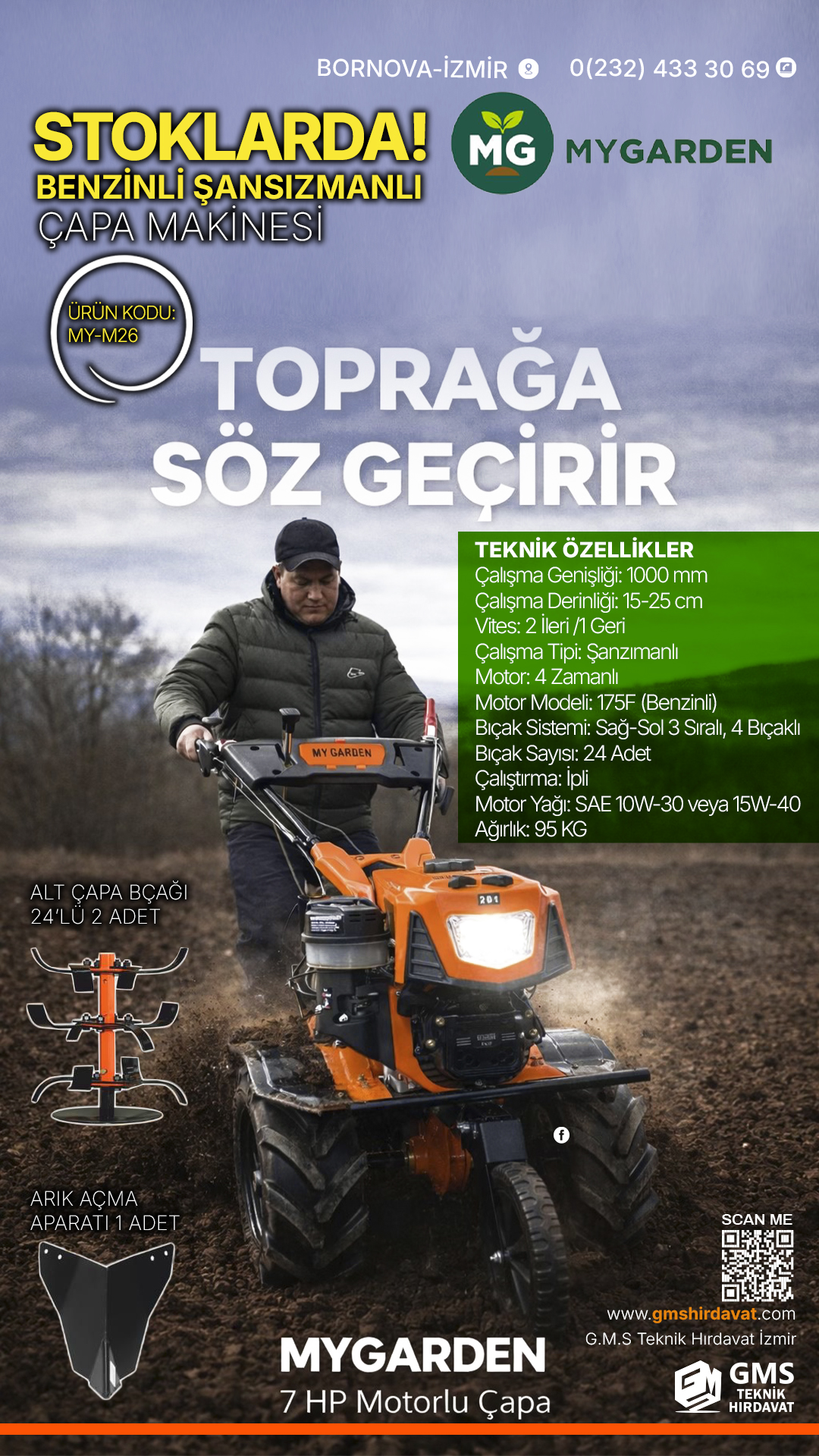 MYGARDEN MY-M26 DELUX BENZINLI SANZIMANLI ÇAPA MAKINASI 7HP
