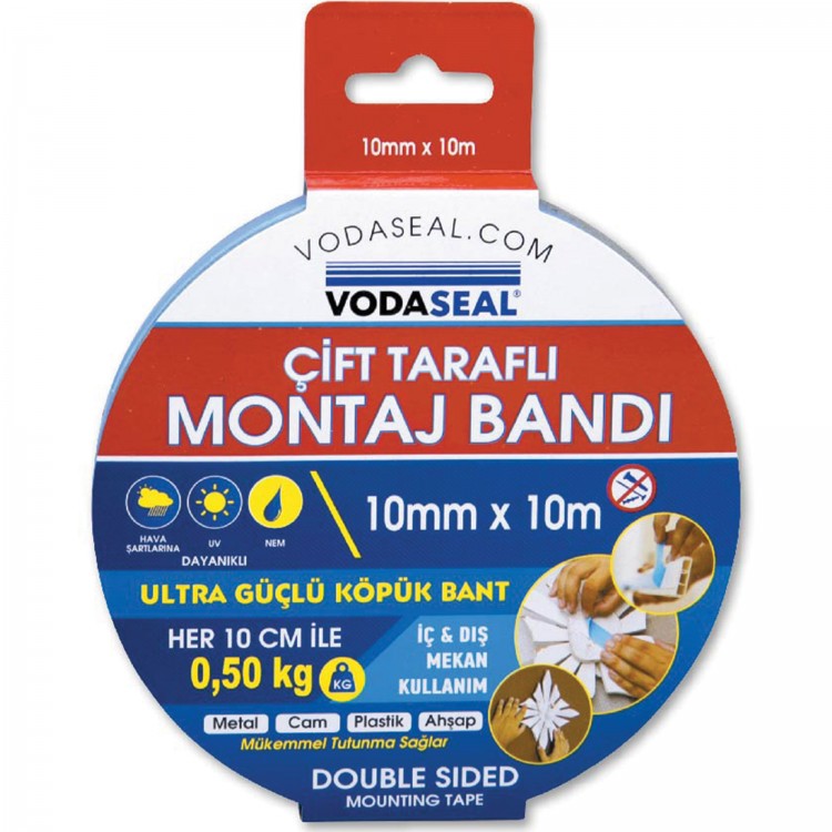 VODASEAL ÇIFT TARAFLI KÖPÜK MONTAJ BANDI 10 MM X 10 MT - BEYAZ