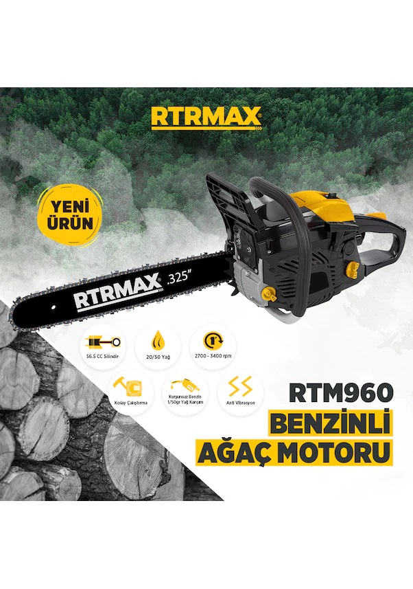 RTRMAX RTM960 BENZINLI AGAÇ MOTORU 56,5 CC 45CM PALA