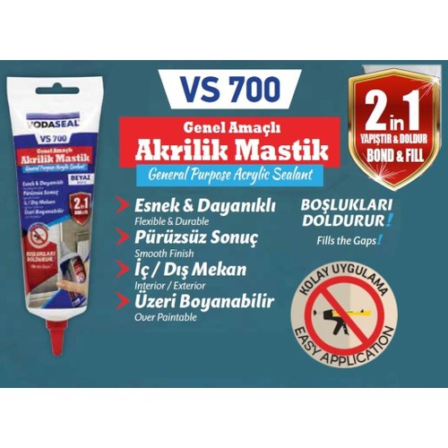 VODASEAL VS 700 TÜP GENEL AMAÇLI YAPISTIRICI ve DOLGU - 400 GR - BEYAZ