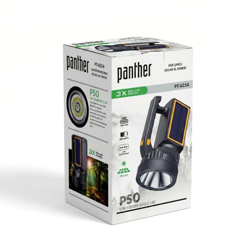 PANTHER PT-6214 USB SARJLI SOLAR EL FENERI