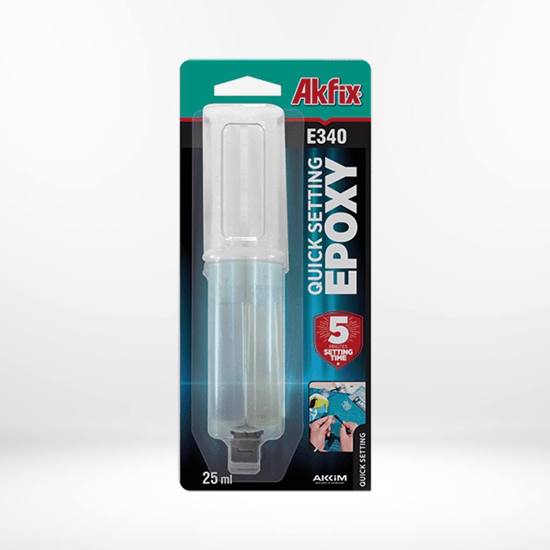 ***AKFIX E340 HIZLI EPOXY YAPISTIRICI SIRINGA SEFFAF 5 dk. 28,4 gr