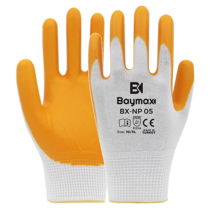 BAYMAX BX-NP-05 POLYESTER ÖRME NITRIL ELDIVEN SARI NO:10