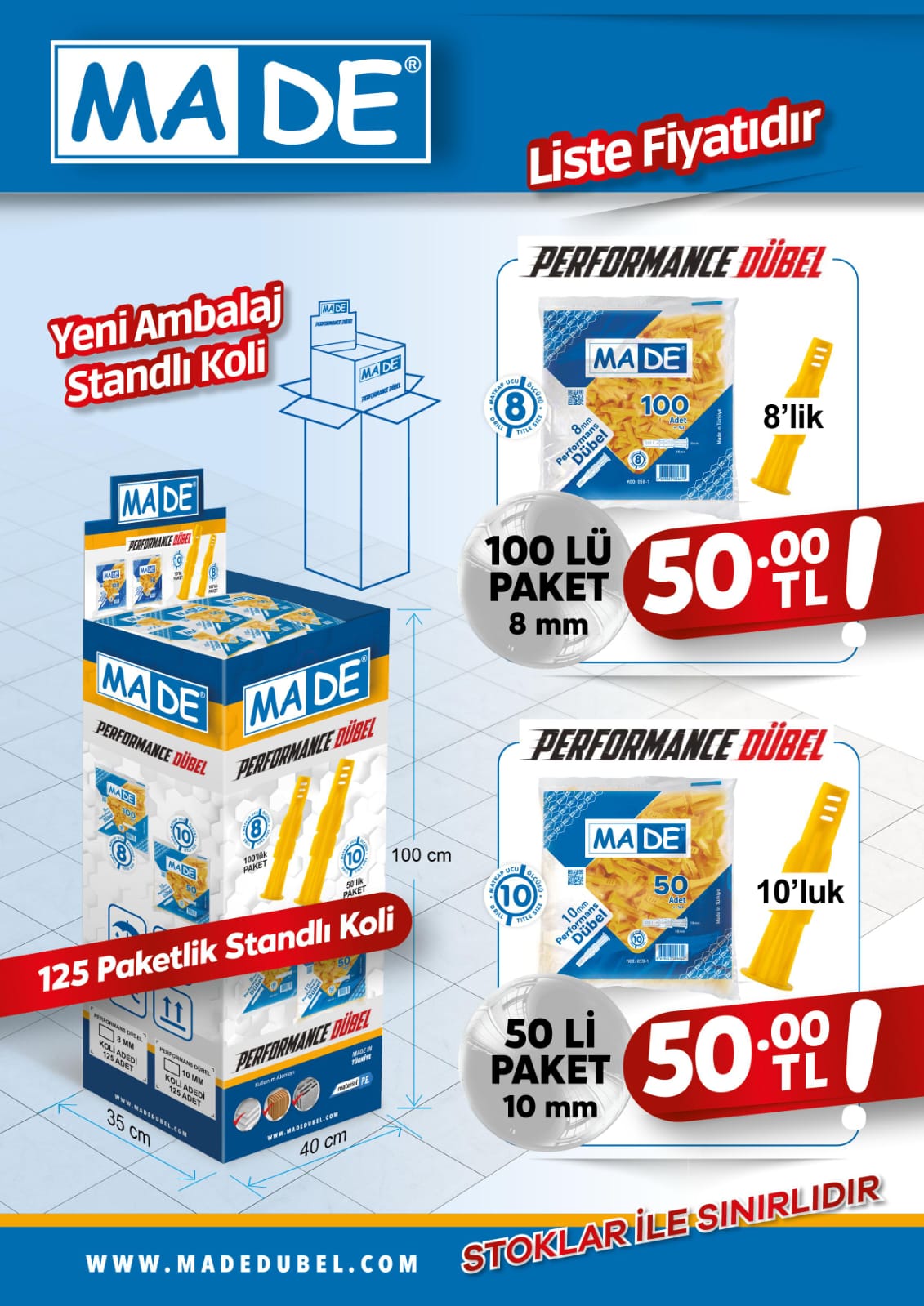 MADE ROKET DÜBEL STANDI 10 MM (50LI) - 125 PAKET