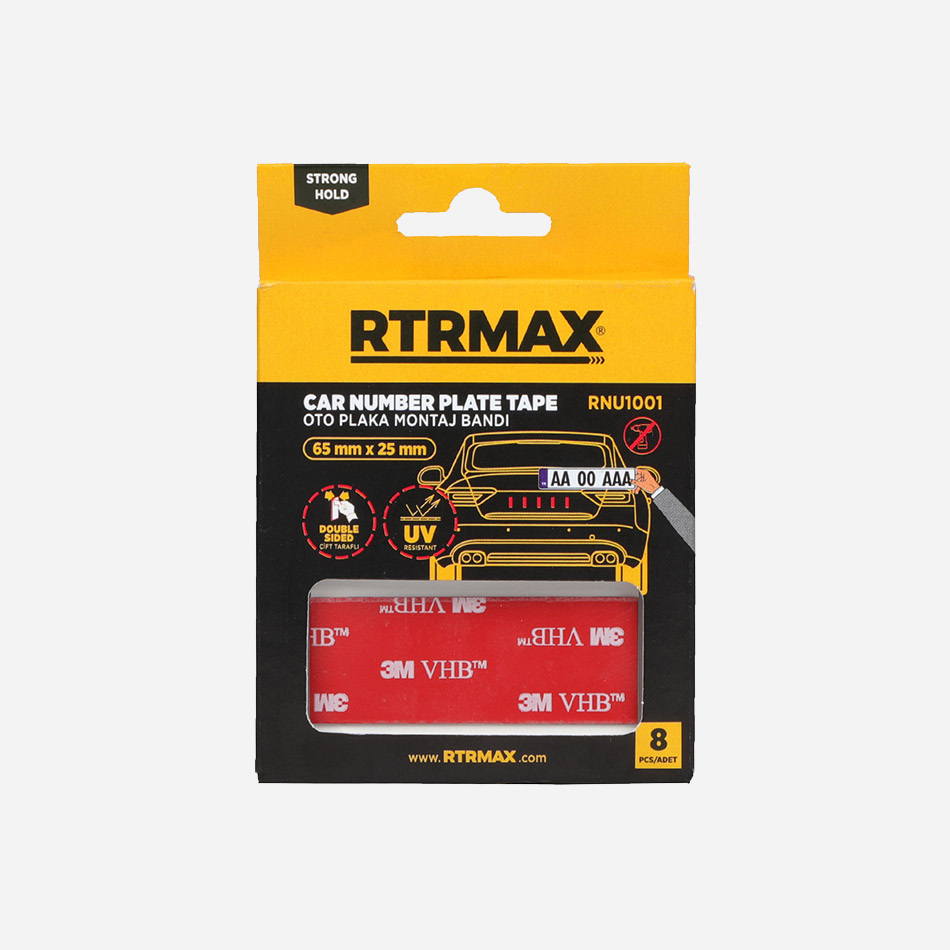 RTRMAX RNU1001 ÇIFT TARAFLI OTO PLAKA MONTAJ BANDI 8 ADET 65 MM * 25 MM