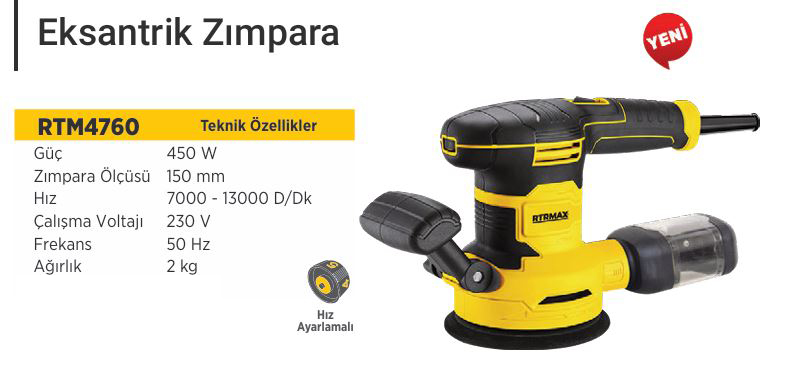RTRMAX RTM4760 EKSANTRIK ZIMPARA 450 W 150 MM